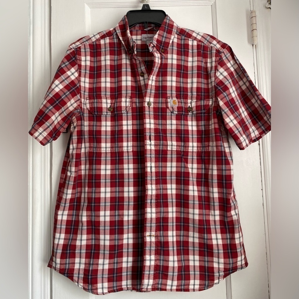 Carhartt Men’s Lightweight Relaxed Fit Short Sleeves Plaid Shirt, Size: Medium